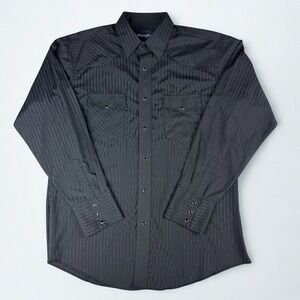 Wrangler‎ Authentic Western Pearl Snap Shirt Mens L Black Striped Long Sleeve